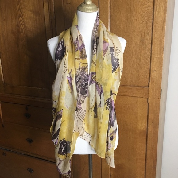 🛍️Floral yellow purple iris oblong poly scarf 21x62 - Picture 2 of 5